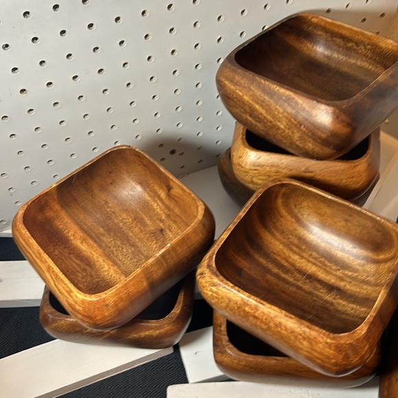 VINTAGE GENUINE MONKEY POD Square Salad Bowl 11 Piece Set - Picture 3 of 7